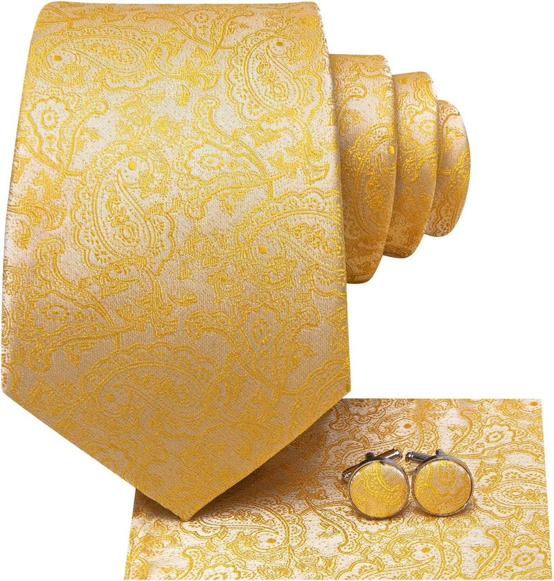 Dubulle Mens Tie Set Solid Paisley Silk Striped Necktie for Men with Cufflinks Tie and Pocket Square - Image 3